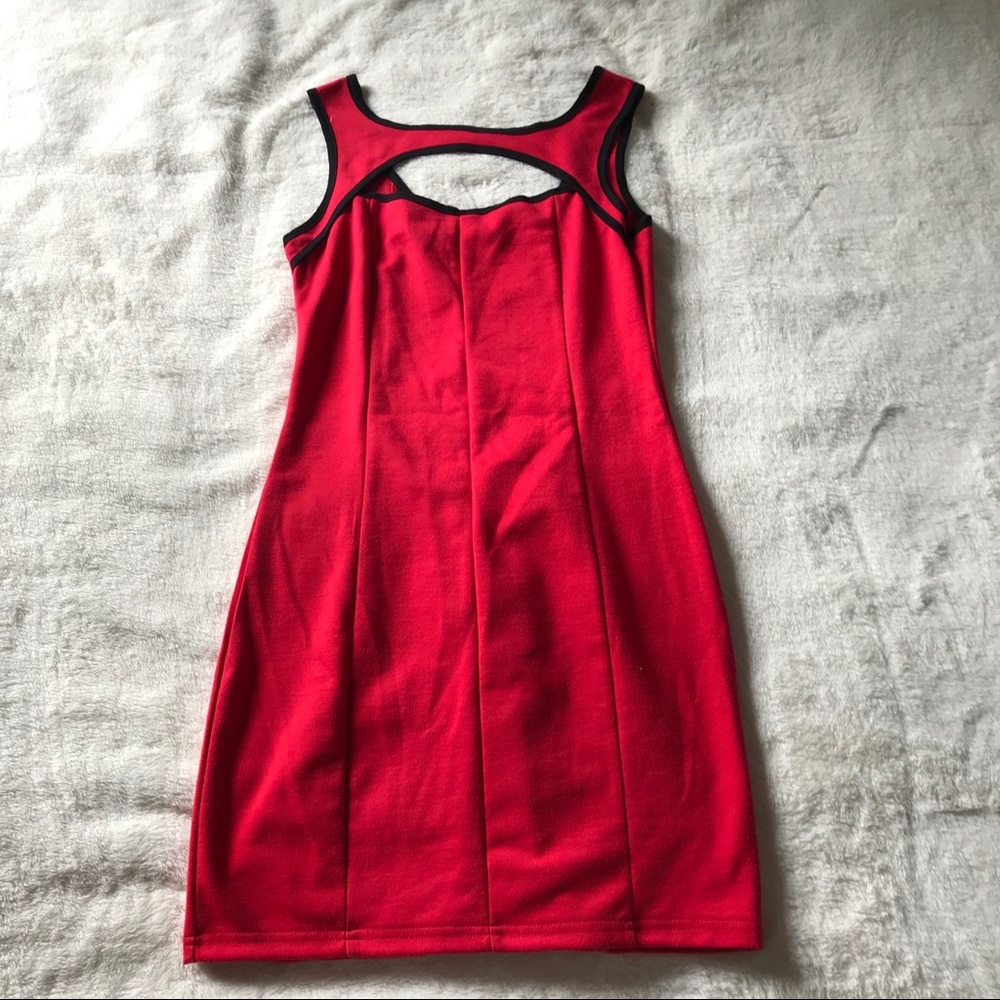 Red Dress with Navy Trimming